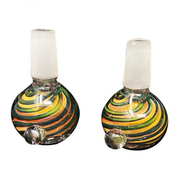 Handmade 14mm Glass Bowl Piece w/ Rasta Gold Fumed Accents