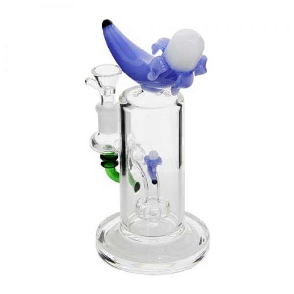 8" Blue Banana Glass Bong w/ Mini Showerhead Perc