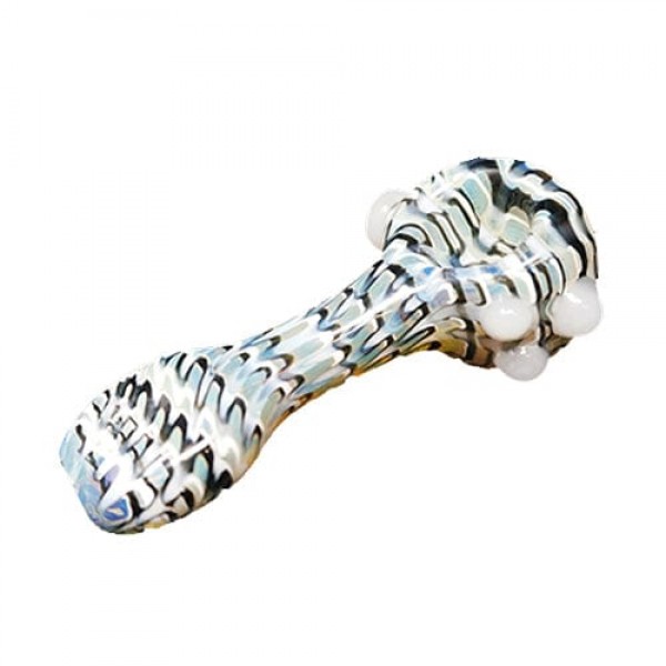 Black & White Handmade Glass Hand Pipe w/ Swirl Accents