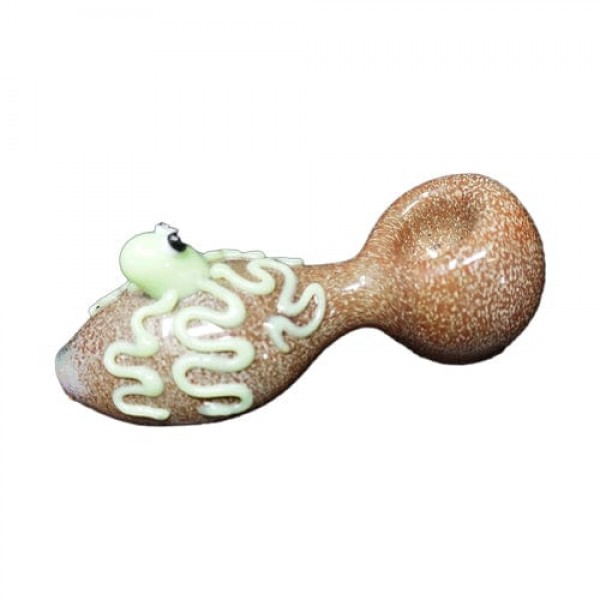 Gold Handmade Glass Hand Pipe w/ UV Octopus Accent