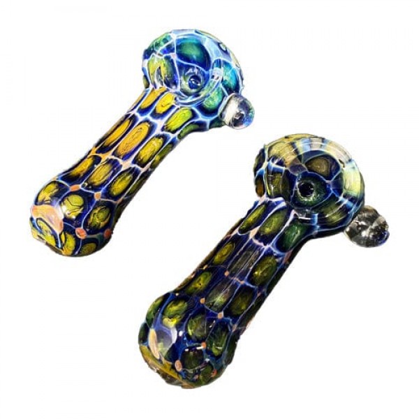 Fumed Handmade Glass Hand Pipe w/ Shell Pattern