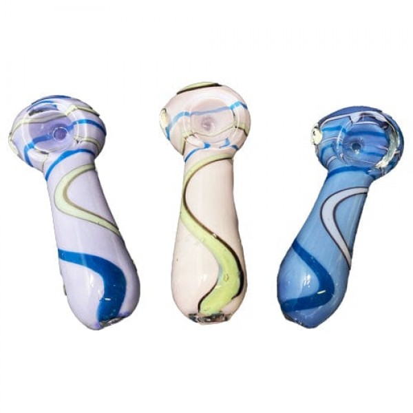 Colored Handmade Glass Hand Pipe w/ Swirl Pattern