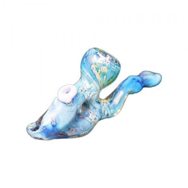 Heady Light Blue Handmade Glass Hand Pipe w/ Marbled Pattern