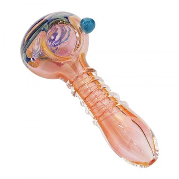 Fumed Pink Glass Spoon Pipe w/ Accents Swirls