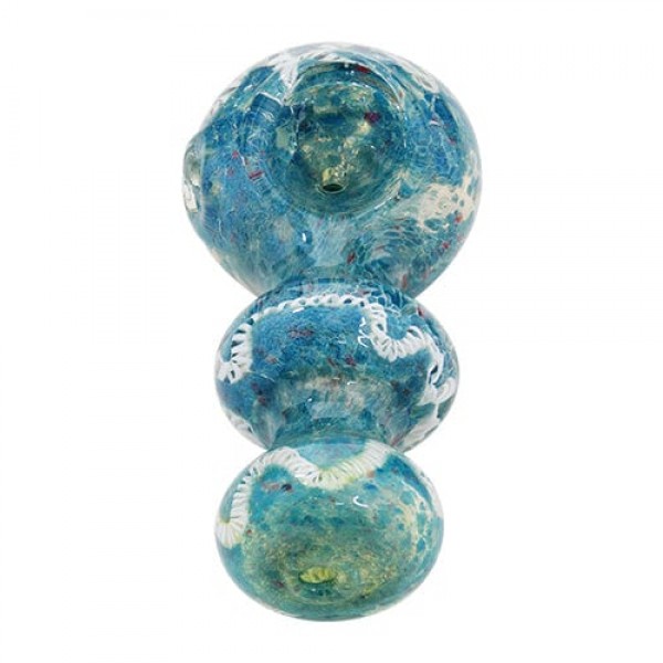 Blue Silver Fumed Glass Hand Pipe w/ Ribbon Accents