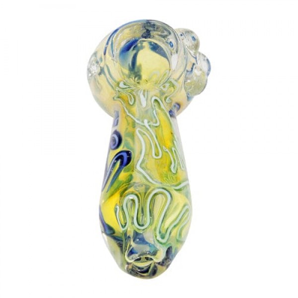 Fumed Glass Hand Pipe w/ Blue & Yellow Color