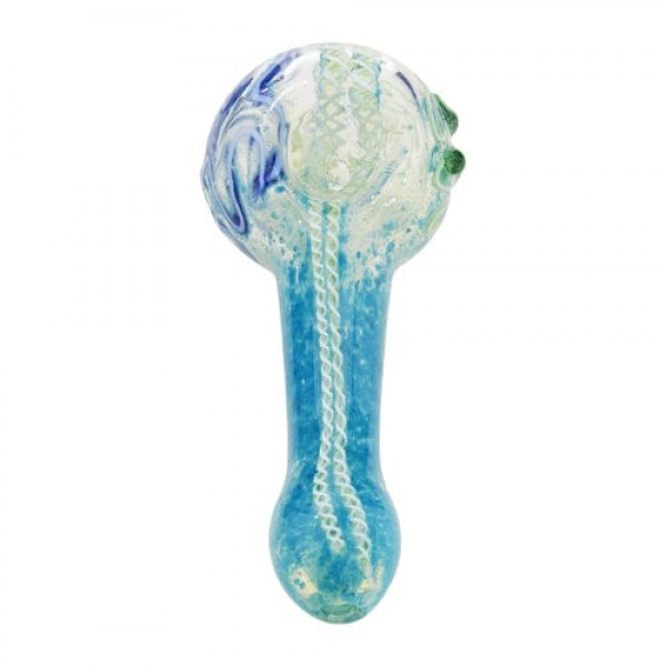 Blue Glass Hand Pipe w/ Ribbon Inlay