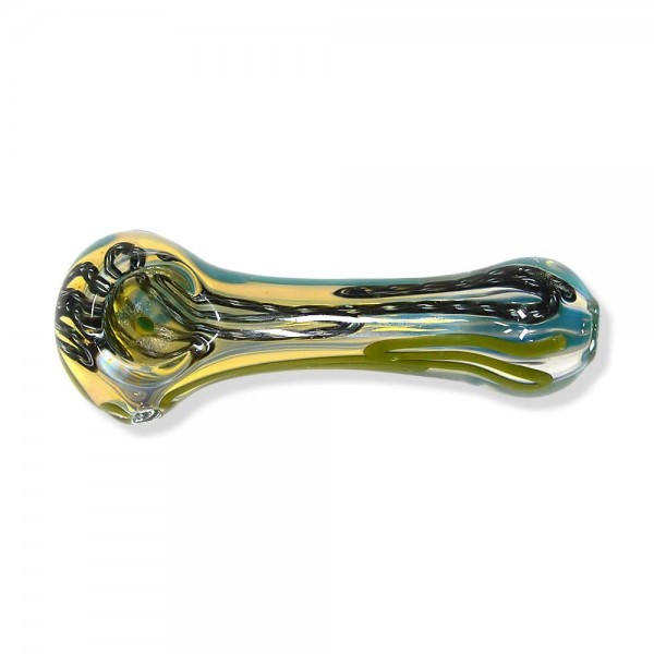 Glass Spoon Pipe w/ Colored Striped Inlay