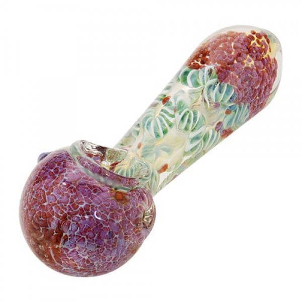 Purple & Green Glass Spoon Hand Pipe w/ Snaked Accents