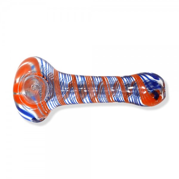 Clear Glass Hand Pipe w/ Colored Striped Inlay