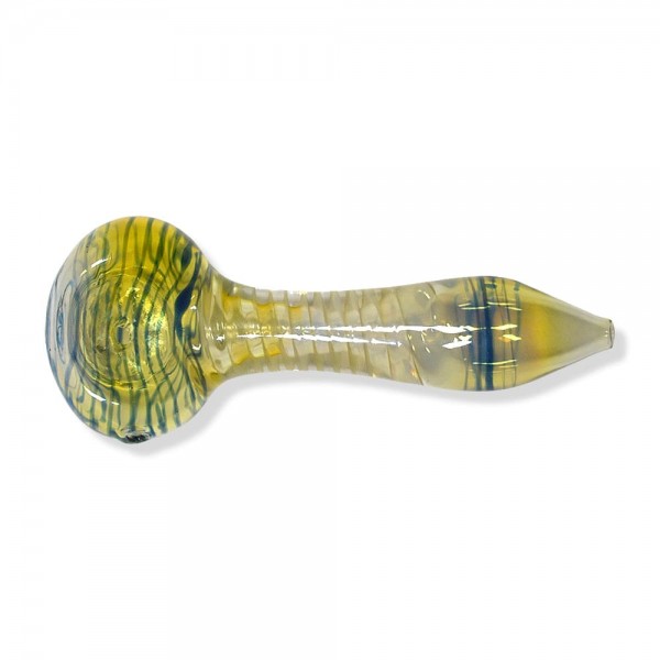 Color Glass Hand Pipe w/ Striped Inlay & Fumed Accents